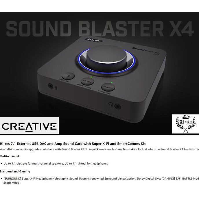 CREATIVE Sound Blaster X4 Hi-res 7.1 USB DAC Amp Sound Card PS4 PS5 PC