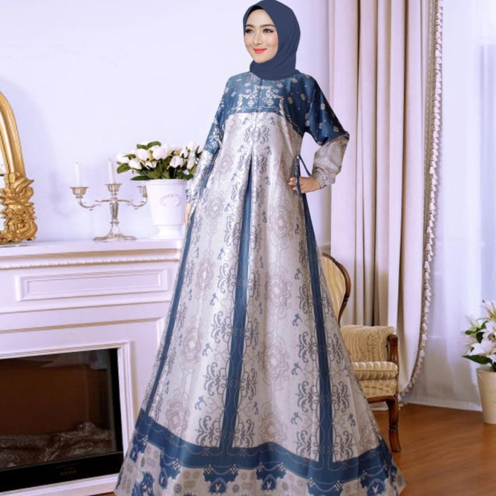 PROMO GAMIS WANITA MUSLIM MAXMARA LUXURY PREMIUM - BIRU, M LEBARAN 2023 TRENDY TERLARIS TERBARU KEKI