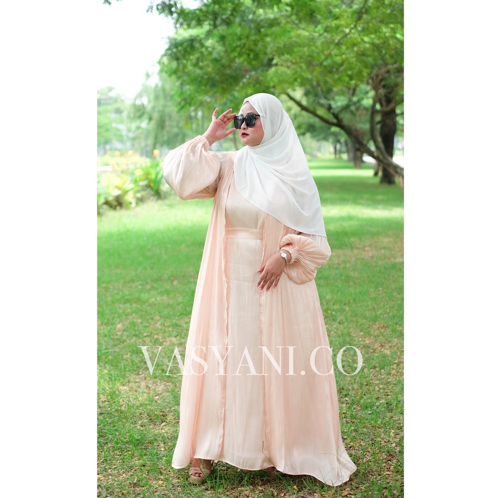 Abaya Shimmer Dress warna SALEM - 1 SET ABAYA INNER OUTER NAURA SHIMMER by Vasyani - Dress Shimmer P