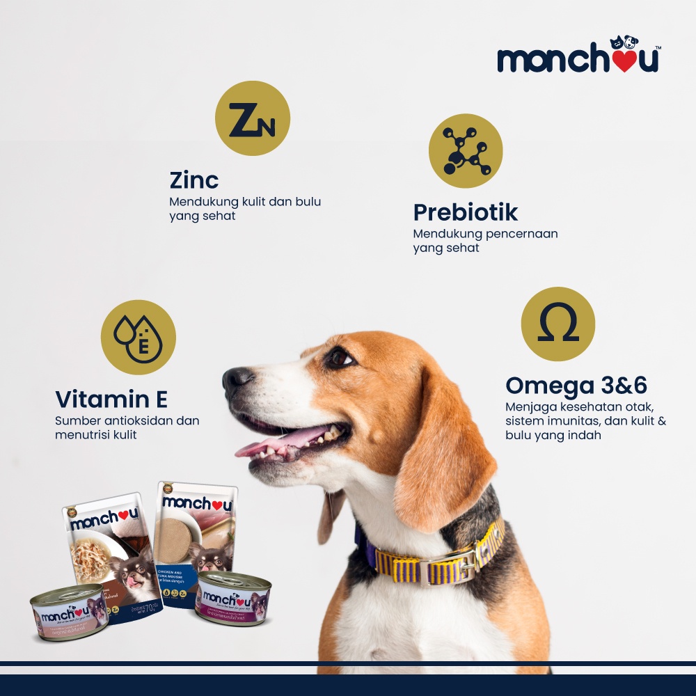 Monchou Makanan Anjing Human Grade Chicken &amp; Tuna Mousse 70gr