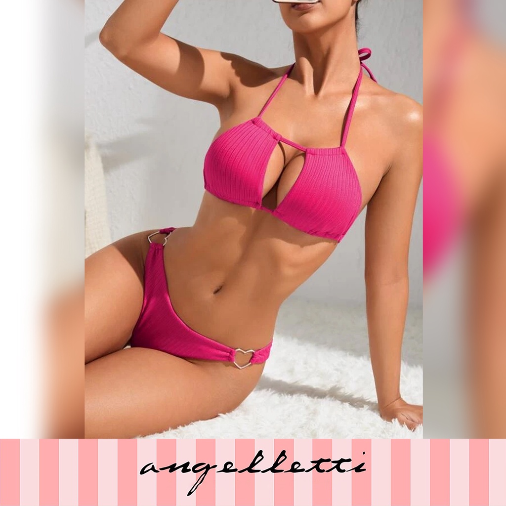 Bikini Set Baju Renang Sexy Premium Halter Hot Pink Pakaian Dalam
