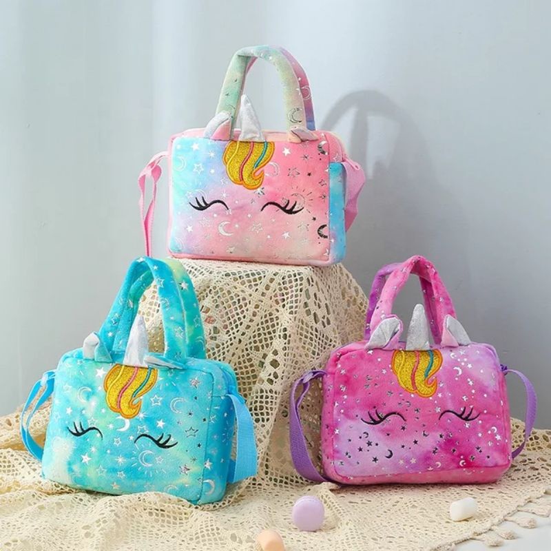 03 Tas selempang unicorn bulu anak tenteng UK 20 x 15 cm