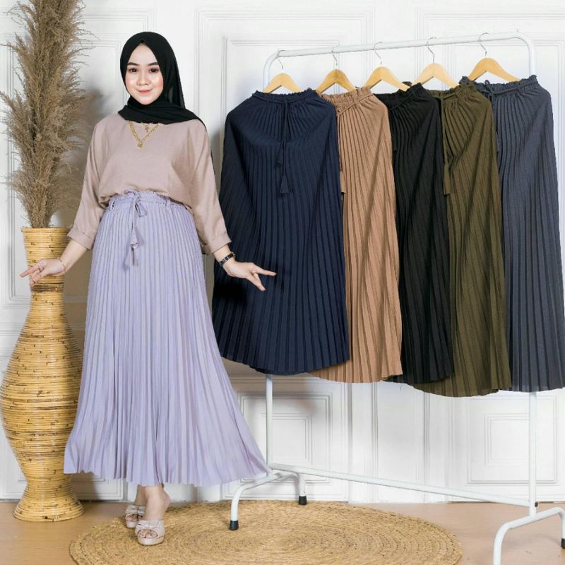 Amha Collection-ROK PLISKET WANITA DEWASA POLOS PREMIUM