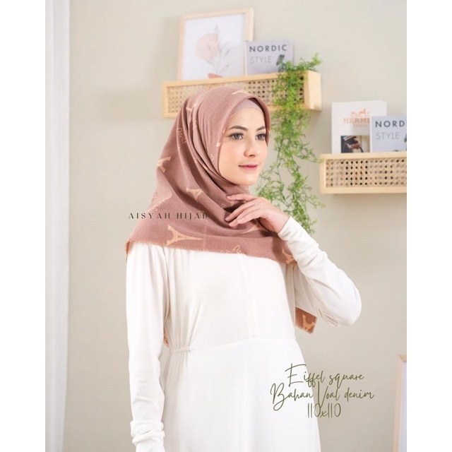 Supplier Grosir Hijab Segiempat Eifel Square Murah Jilbab Segiempat Motif Square
