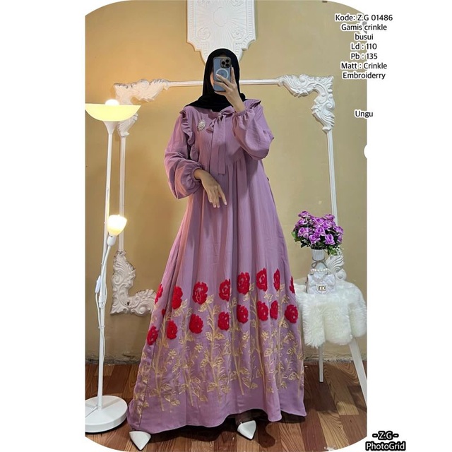 Gamis crinkle bordir