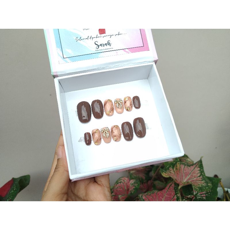 KUKU PALSU WEDDING, KUKU PALSU LAMARAN, KUKU PALSU 3D, KUKU PALSU PREMIUM, FAKE NAIL, NAIL ART, Press On Nails Coklat mix