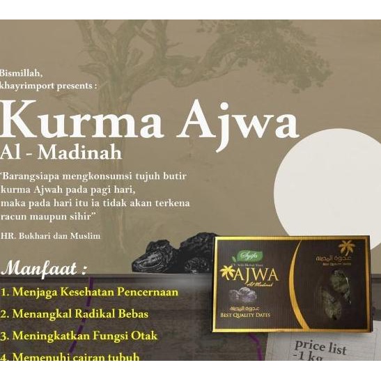 

Kurma Ajwa Al Madinah Premium 1 kg - Kurma Nabi - Kurma Ajwa Syifa 1kg lge10