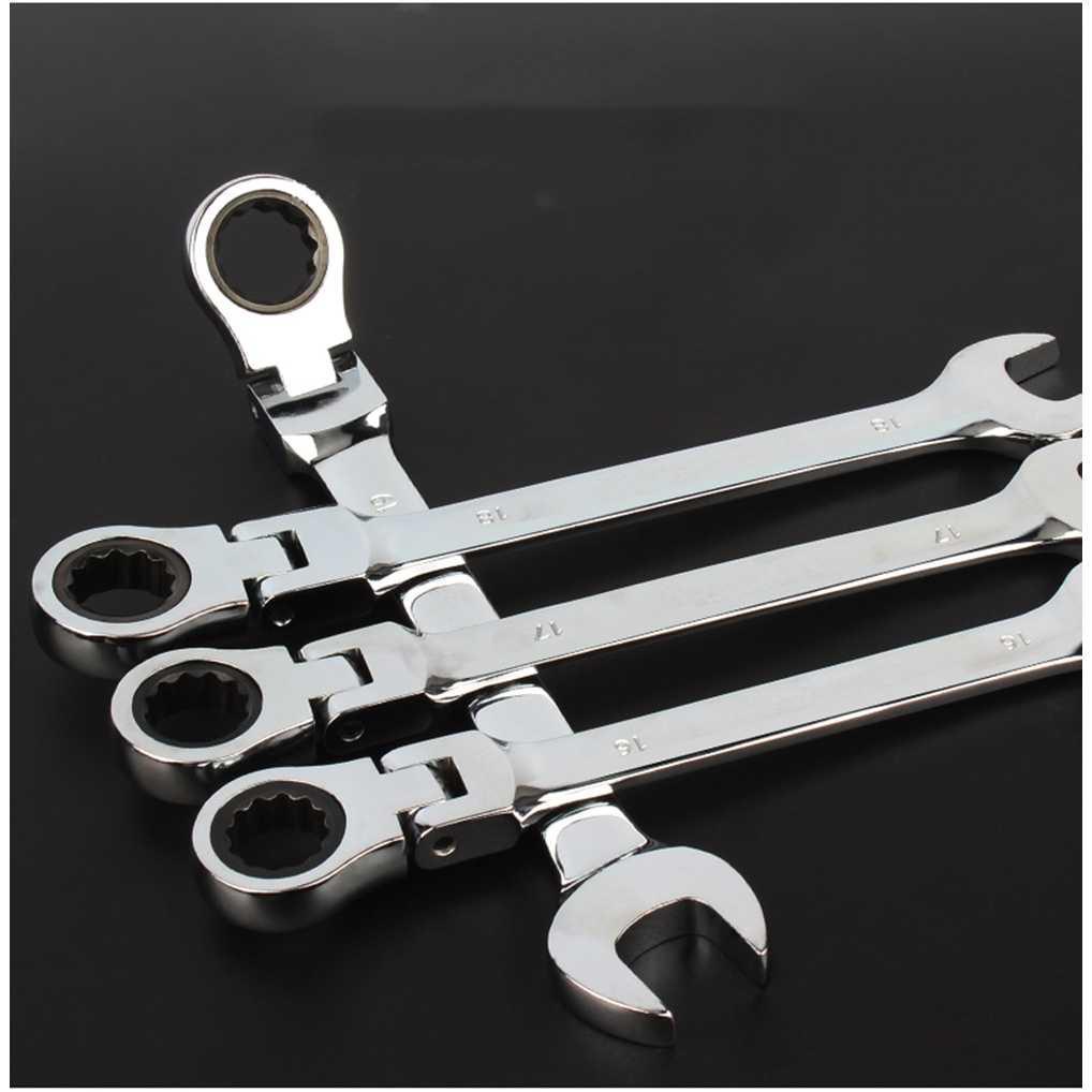 OLOEY Kunci Pas Dual Head Combination Ratchet Wrench Flexible Head L6-24