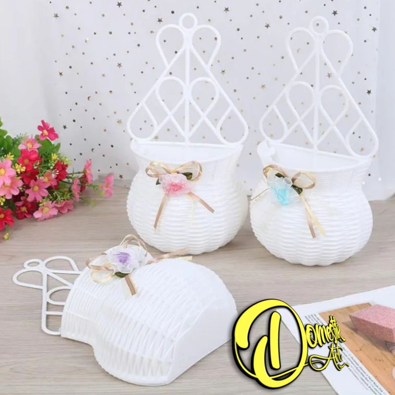 Vas Bunga Tempel Dinding Rotan Pita / Pot bunga tempel gantung Dinding /  vas rotan plastik dinding 