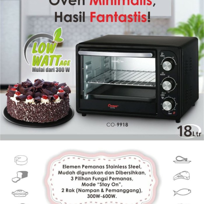 Oven Cosmos Co 9918 Oven Listrik Low Watt Kapasitas 18 Liter