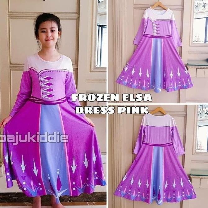 BAJU LEBARAN ANAK FROZEN ELSA PINK DRESS ANAK PEREMPUAN GAMIS LEBARAN ANNA KOSTUM PUTRI EL09I09A82L