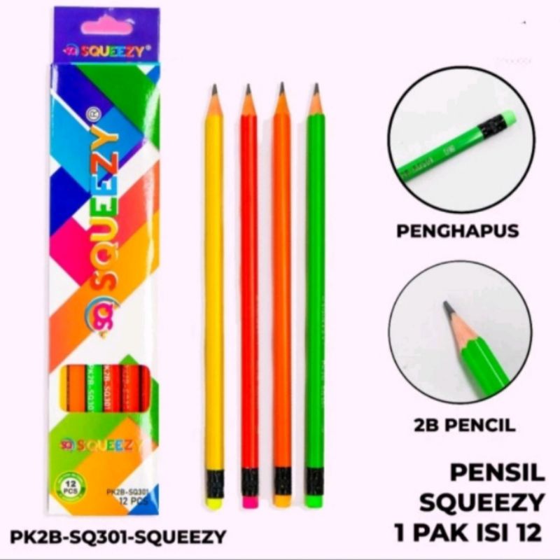 

Pensil 2B Squeezy ada penghapus PK2B-SQ301 (12 pcs) / pensil squeezy 2B per pack