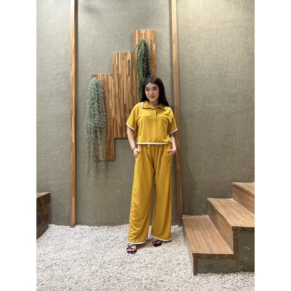 JOSHIN Lisa Set Knit List - Setelan Crop Celana Kulot