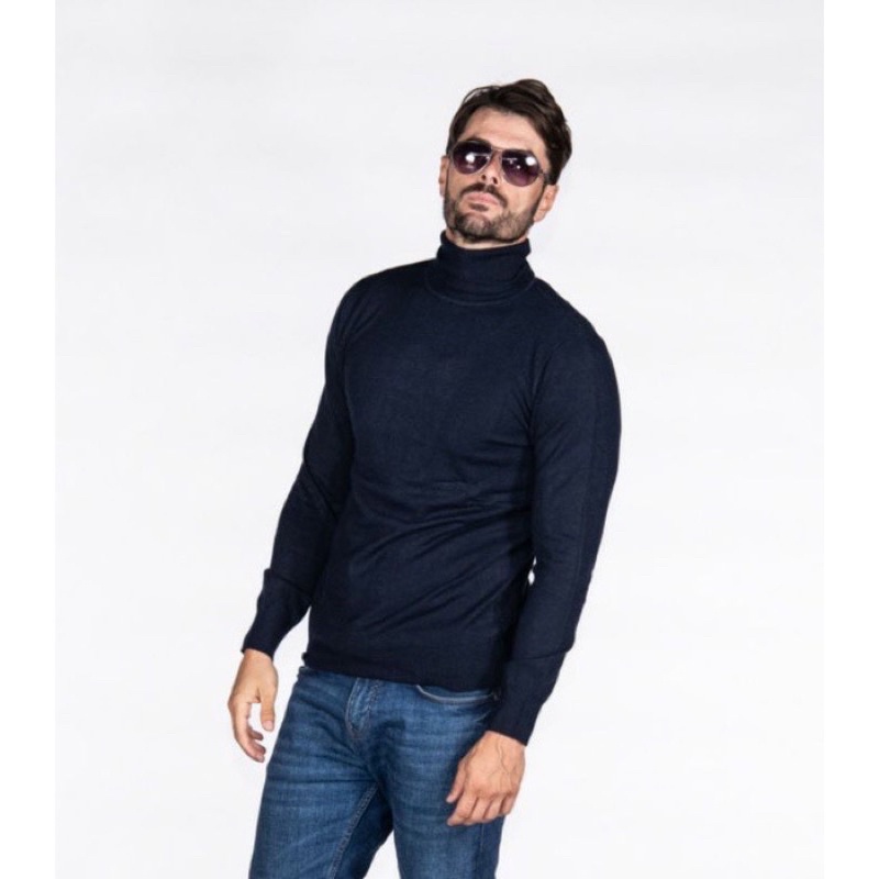 Kaos Rajut Pria Turtleneck Baju Polos Atasan Korea Lengan Panjang