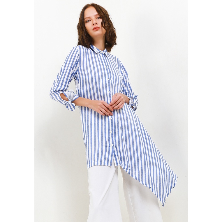 Kemeja Wanita 10pm Original Kombinasi Cewek Modern Versatile Stripe Chasca Perempuan