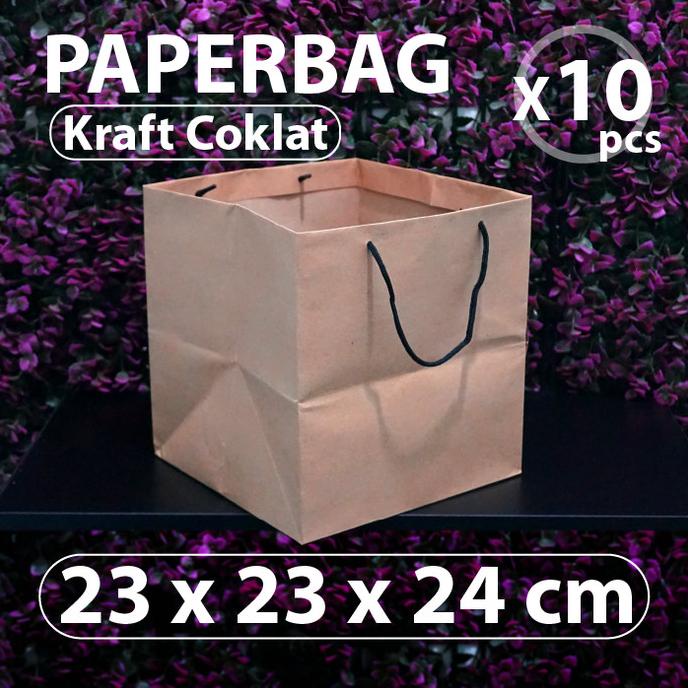 

Paket 10 pcs - Paper Bag 23 x 23 x 24 cm - Kraft Coklat - Tali Hitam lge12