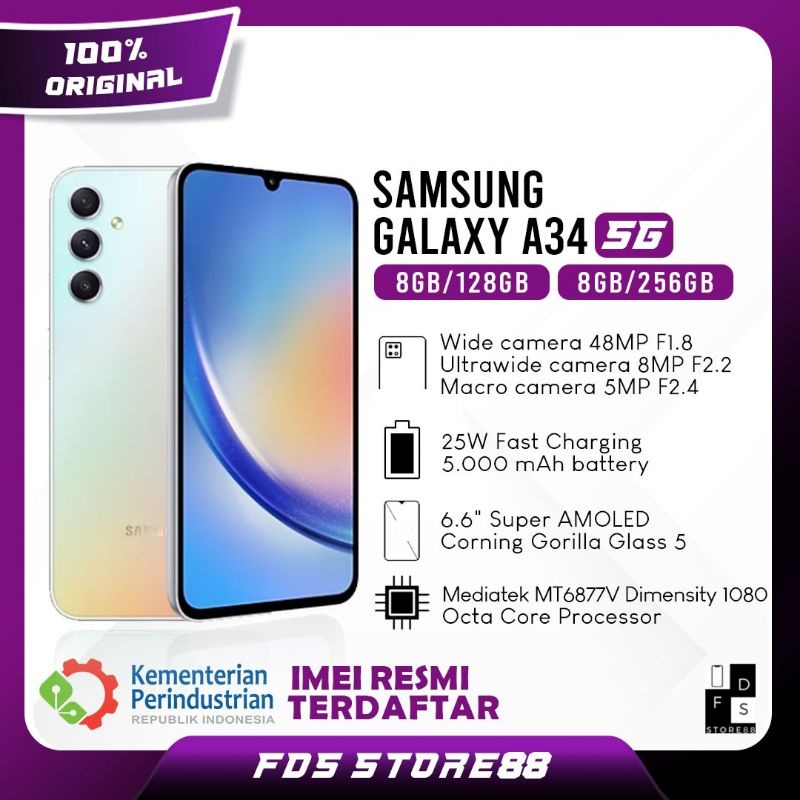 Samsung Galaxy A34 5G 8/128 GB 8/256 GB Garansi Resmi SEIN