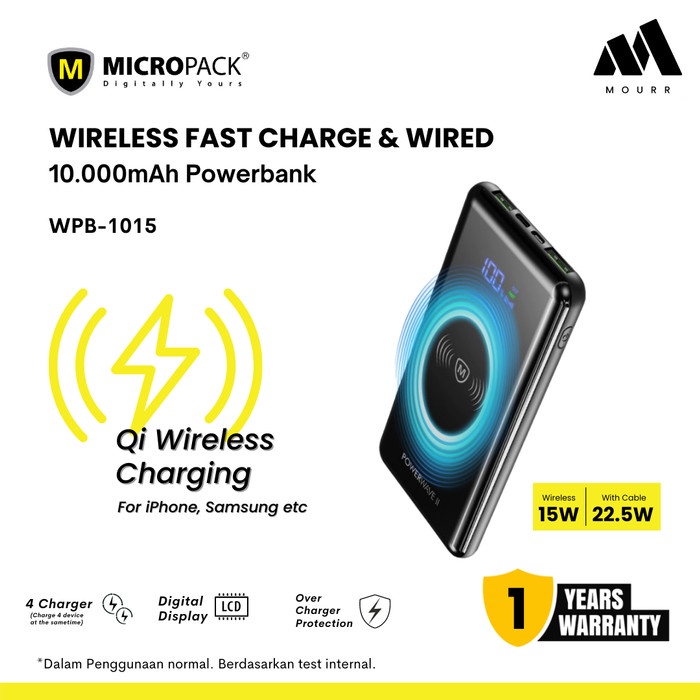 WIRELESS POWERBANK 10000MAH FAST CHARGING MICROPACK TYPE C PD CHARGE