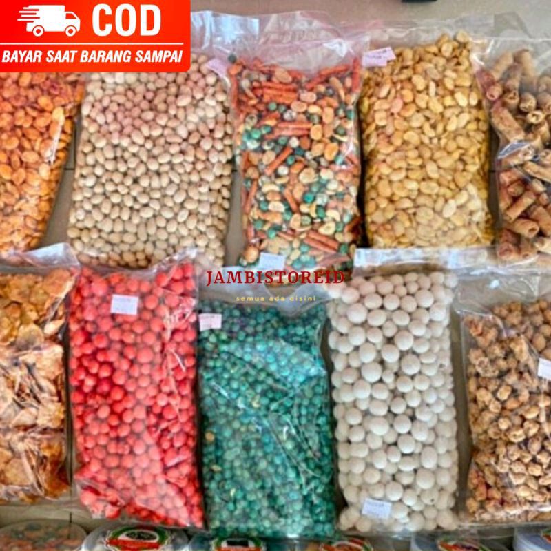 

(JAMBISTOREID) JAMBI LANGSUNG KIRIM Aneka Snack Kiloan 1kg Kacang Atom Campur Mete Kue Sus Soes Kering Coklat Turki Turkish Delight Lumer Cemilan Lebaran Kuping Gajah Pang-Pang Pilus Australia Rujak Telur Gabus Gemrose Bola Pelangi Keciput Jambi