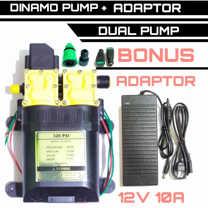 DINAMO PUMP POMPA AIR DC 12V 320 PSI DAN ADAPTOR 12V 10A FLOW 10 LPM
