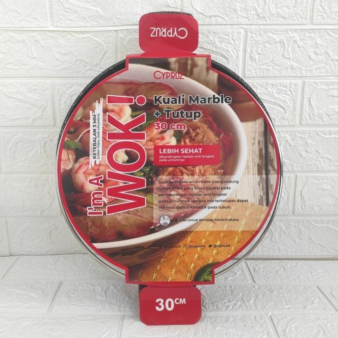 Cypruz Wajan + Tutup Marble 30cm Wok Kuali Penggoreng Induksi Listrik