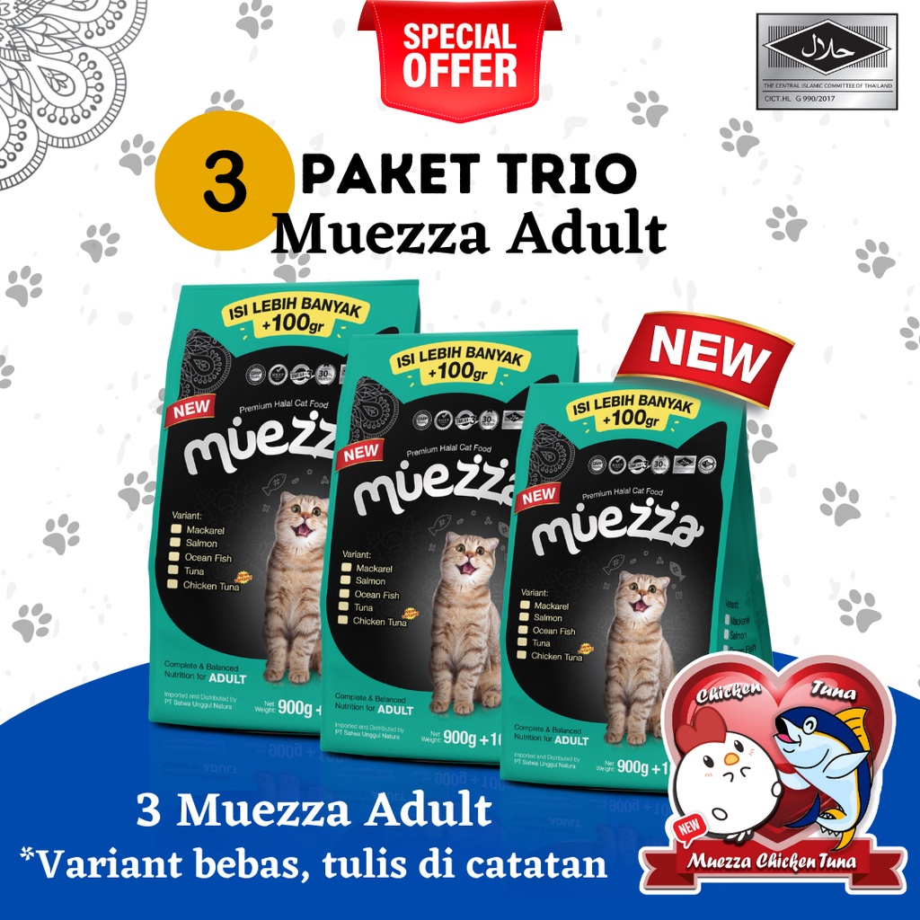 Muezza Cat Food - Paket Trio Muezza Adult - Makanan Kucing Kering