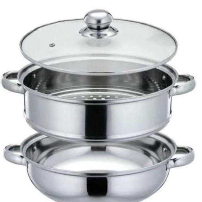 Panci Kukusan Siomay Dimsum Stainless / Panci Kukus 2 Susun Tutup Kaca