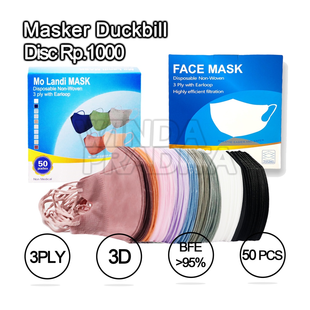 Masker Duckbil Masker Duckbill 50 Pcs Hitam Putih 1Box Warna Warni Mix Campur