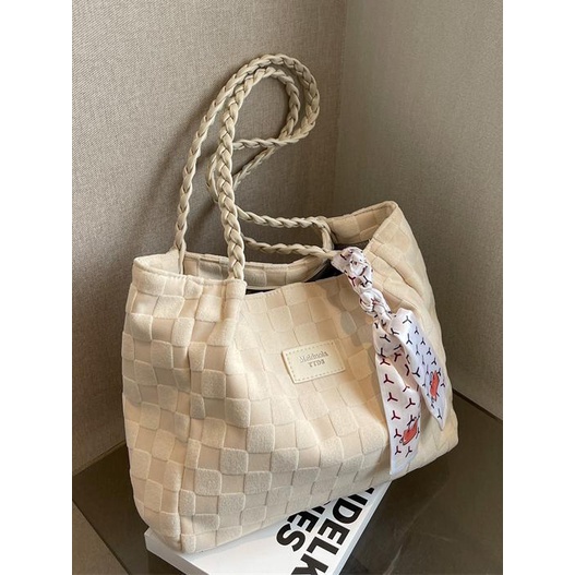 Sera baru berkapasitas besar tas wanita kasual all-match kanvas tas bahu ceruk berkualitas tinggi kelas tekstur tas jinjing komuter