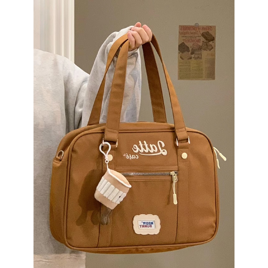 Sera American retro tas bahu baru mahasiswa kelas komuter tas Messenger penggunaan ganda kasual nilon tote tas wanita