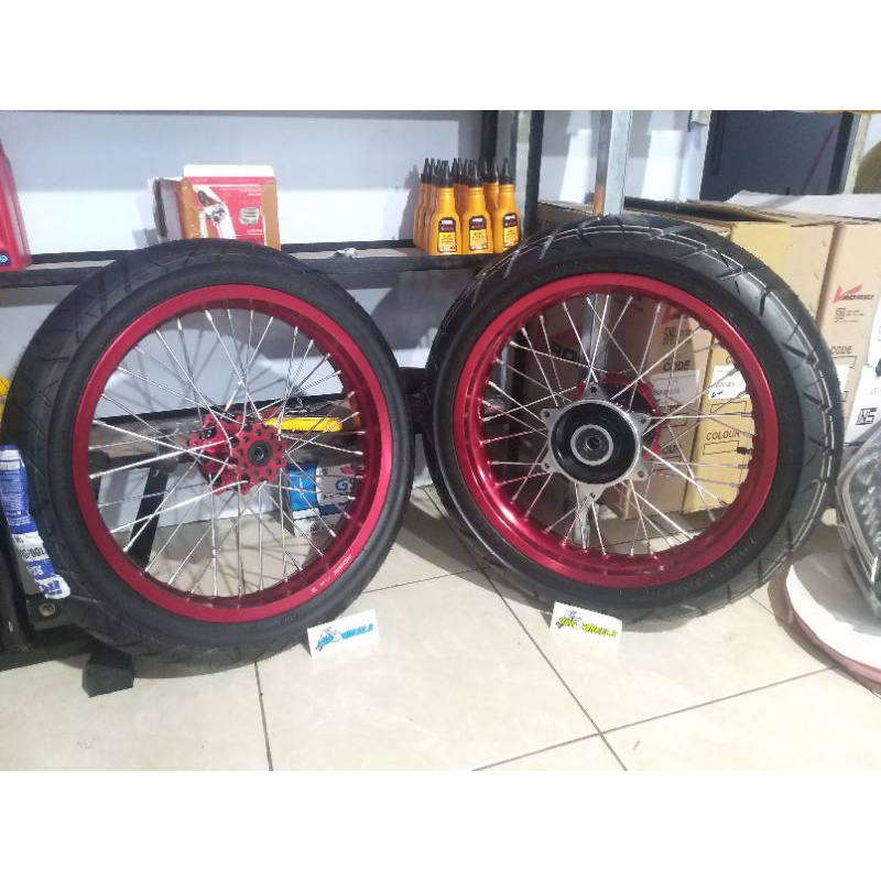Paket wheelset supermoto velg roda honda CRF 150L ban irc