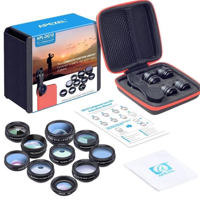 APEXEL 10 in 1 Lensa Fisheye Macro Star Wide Angle Lens - DG10