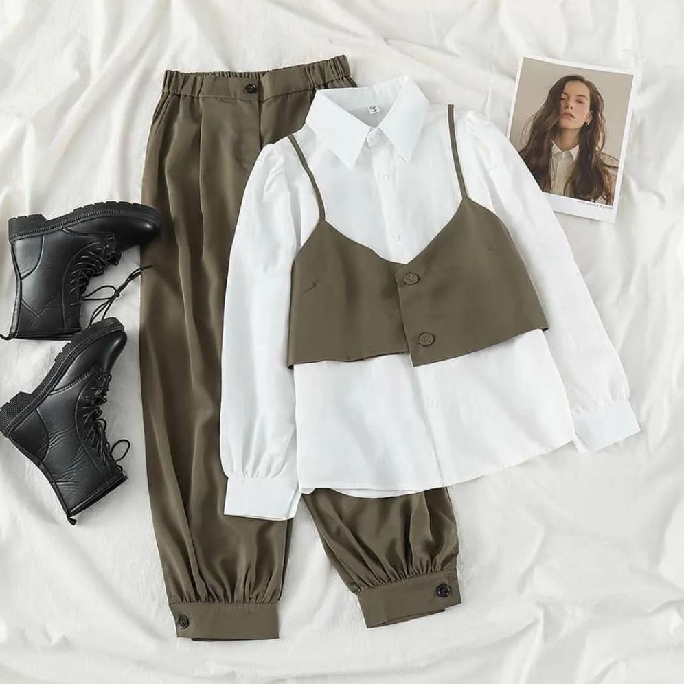 Trending Setelan Terbaru Rebeka Set Wanita Blouse Celana Panjang Baju Atasan Blus Korean Style Stela