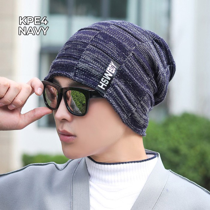 Topi Kupluk Beanie HSWBOY Kupluk Wool Winter Kupluk Rajut Pria Wanita - NAVY Premium Laki-laki Distr