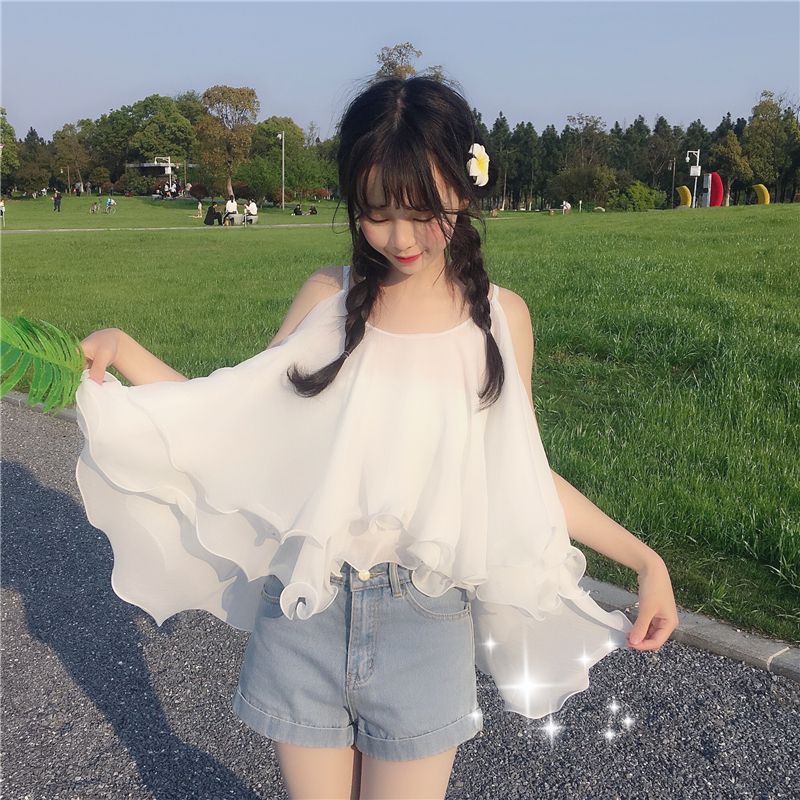 Musim Panas Sifon Kamisol Kecil Wanita Atasan Longgar Gaya Korea