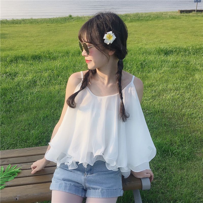 Musim Panas Sifon Kamisol Kecil Wanita Atasan Longgar Gaya Korea
