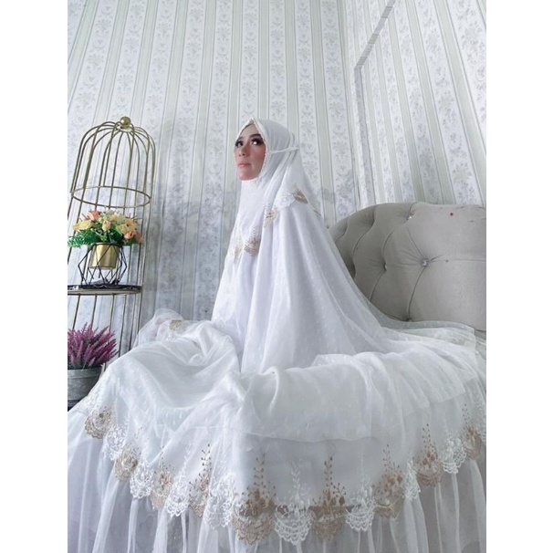 Mukena Renda Mewah bahan sutra Velvet bordir Tasik