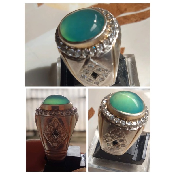 Batu Akik Bacan Gulau ring perak Giwang kristal natural