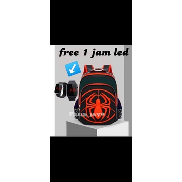 tas anak laki - tas Spiderman - ransel sekolah anak - tas anak cowok - tas punggung anak (free jam led)