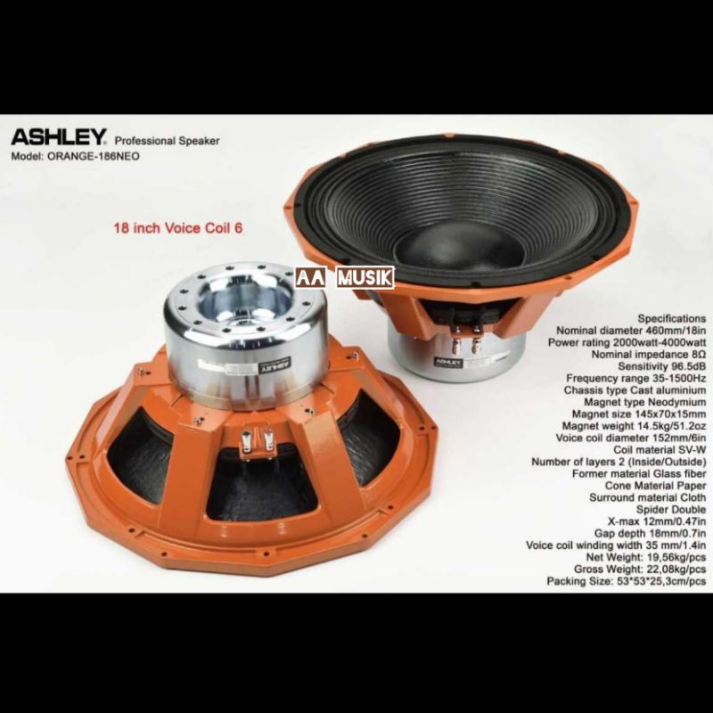 SPEAKER COMPONENT ASHLEY ORANGE 186 NEO 18 INCH VC 6 INCH ORIGINAL 186NEO