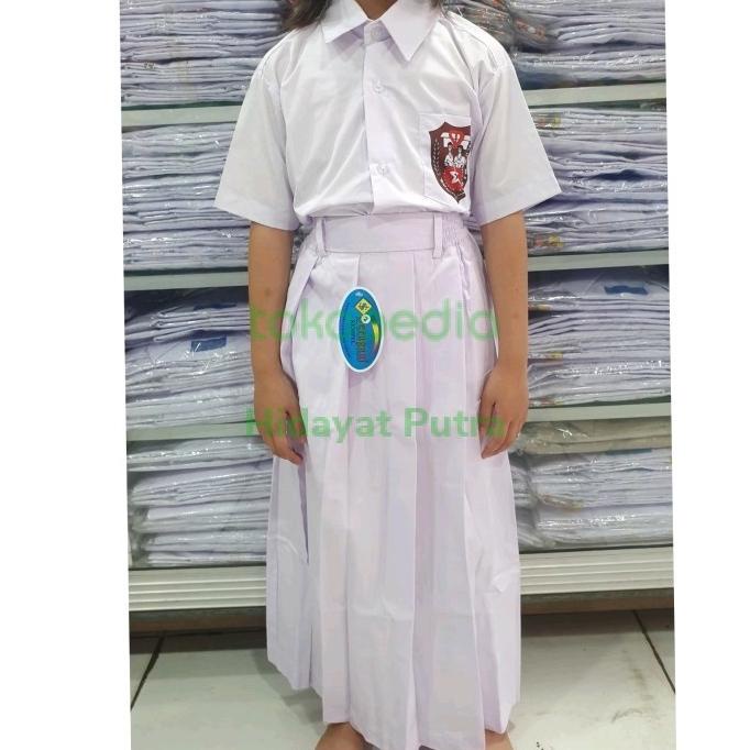 SERAGAM SEKOLAH ROK PANJANG PUTIH REMPEL SD SMP SMA MERK SERAGAM