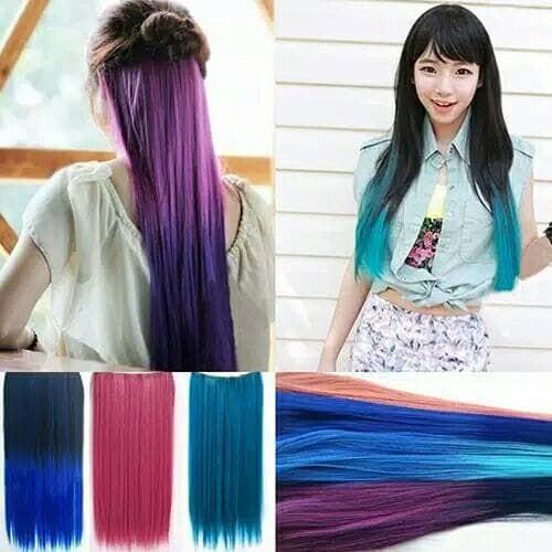 Wig Cosplay Rambut Wanita Hairclip Extension Ombre Lurus Panjang 55 cm