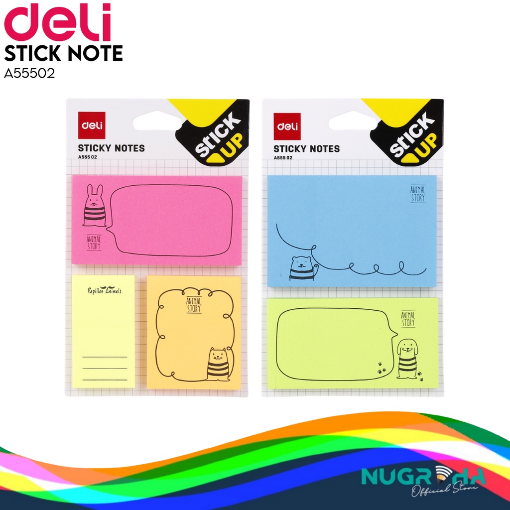 

Deli A55502 Memo/Sticky Notes Set [50 sheets pad/76 mm/95 mm/mix]