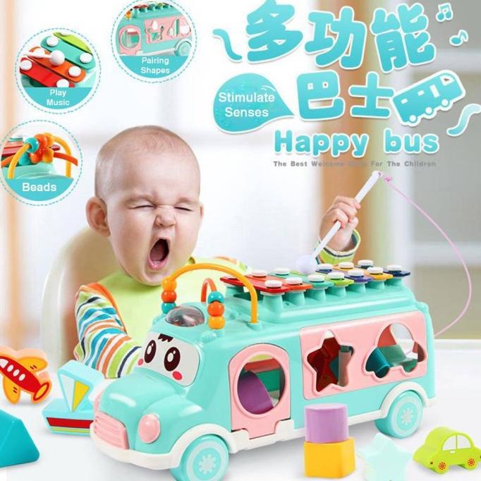 Mainan Anak Edukasi Bayi Happy Bus Xylophone Puzzle 1 2 3 Tahun