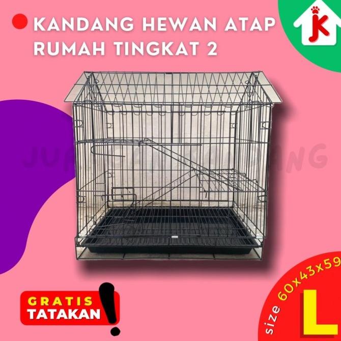Kandang Hewan Kucing Kelinci Tingkat 2 Atap Rumah Besi Lipat Ukuran Agung.Santoso2