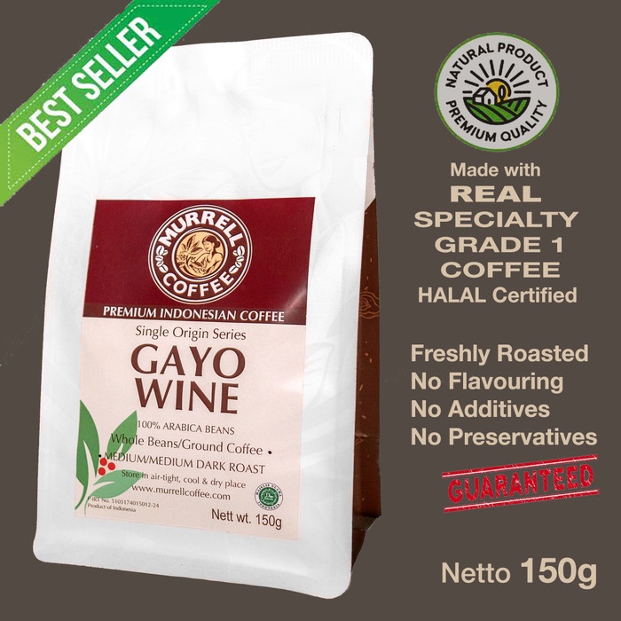 

GAYO WINE kopi arabica specialty premium biji bubuk MURRELL COFFEE - Medium Roast,BIJI