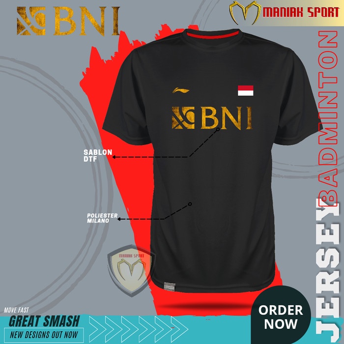 KBBNI-LN01 - KAOS BADMINTON BAJU BULUTANGKIS BNI 46  SABLON DTF - LN/BNI-HTM, M