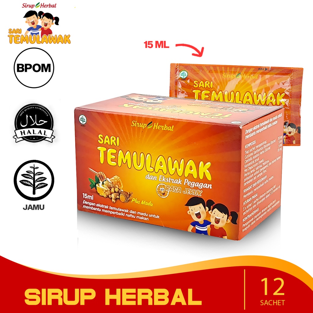 SARI TEMULAWAK Sirup Herbal Rasa Strawberry 12 Sachet Isi 15 ML Obat Suplemen Memperbaiki Nafsu Makan dan Kesehatan Anak BPOM HALAL-Jeruk