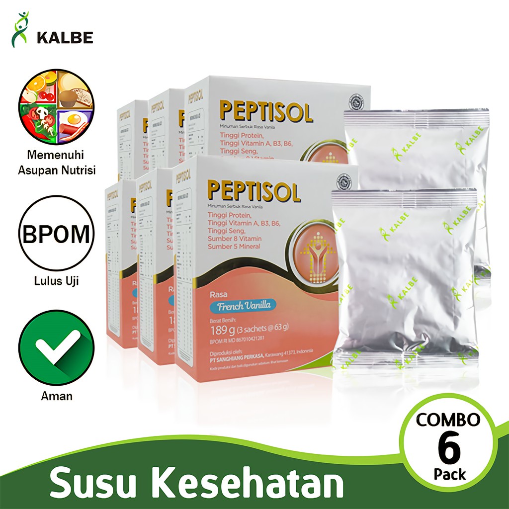 

Kalbe Peptisol Vanila Susu Kesehatan Combo 6 Pack Pangan Olahan Bpom Cmb06-Sah Vanila
