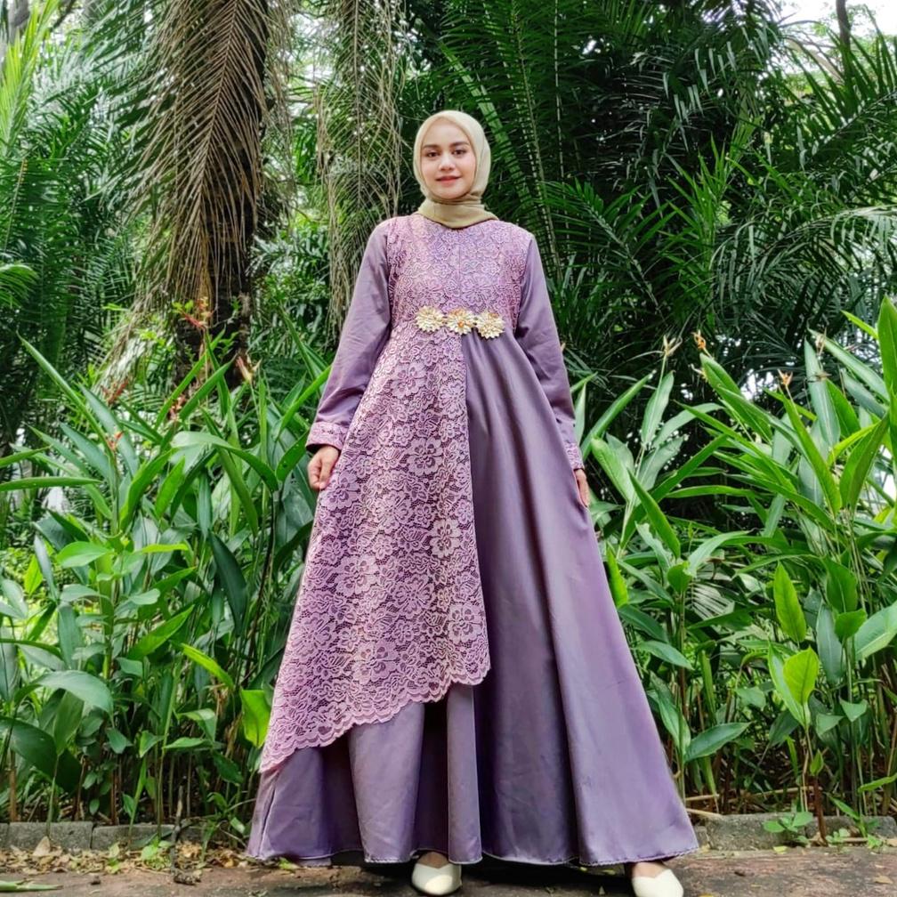 MAUDY DRESS Gamis JUMBO Toyobo Mix Brukat / Maxi Dress Wanita Muslim Remaja Dewasa / Gamis Brukat / 
